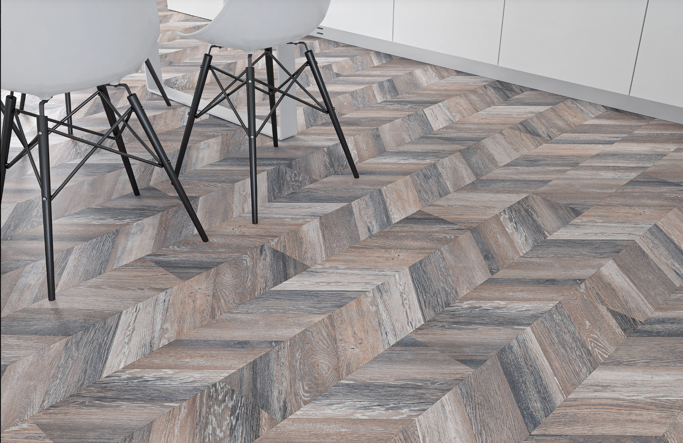Multi Grey Oak 8mm Chevron Laminate Floor | 1.8m² Pack Coverage