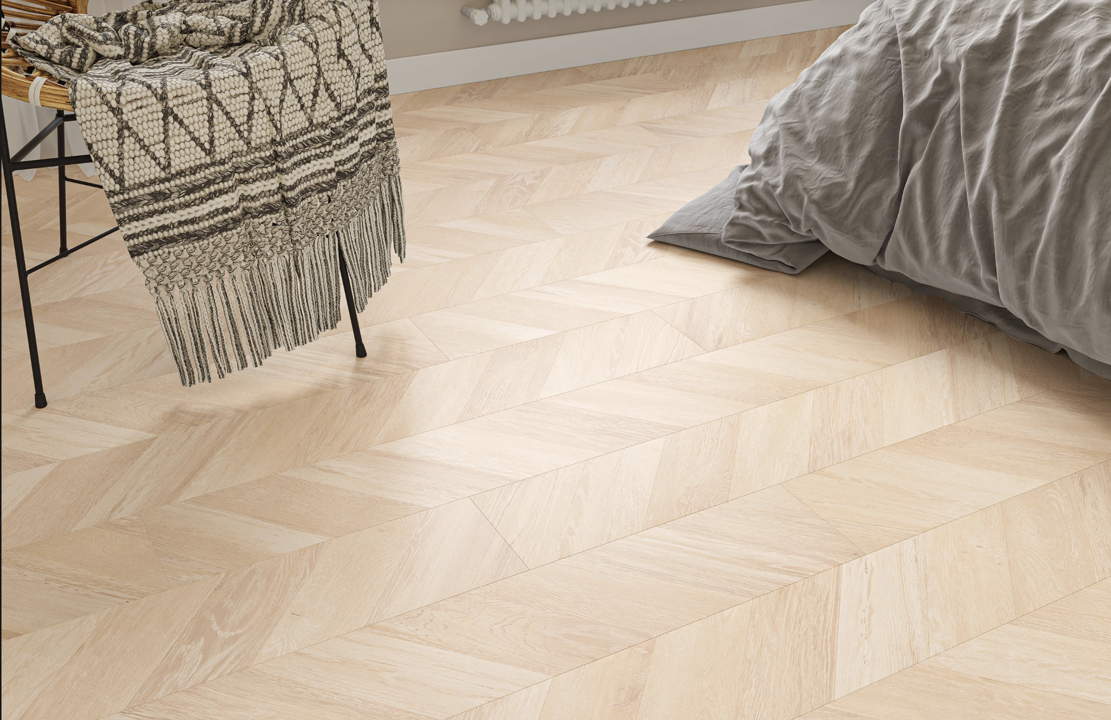 Light Brown Oak 8mm Chevron Laminate Floor | 1.8m² Pack Coverage