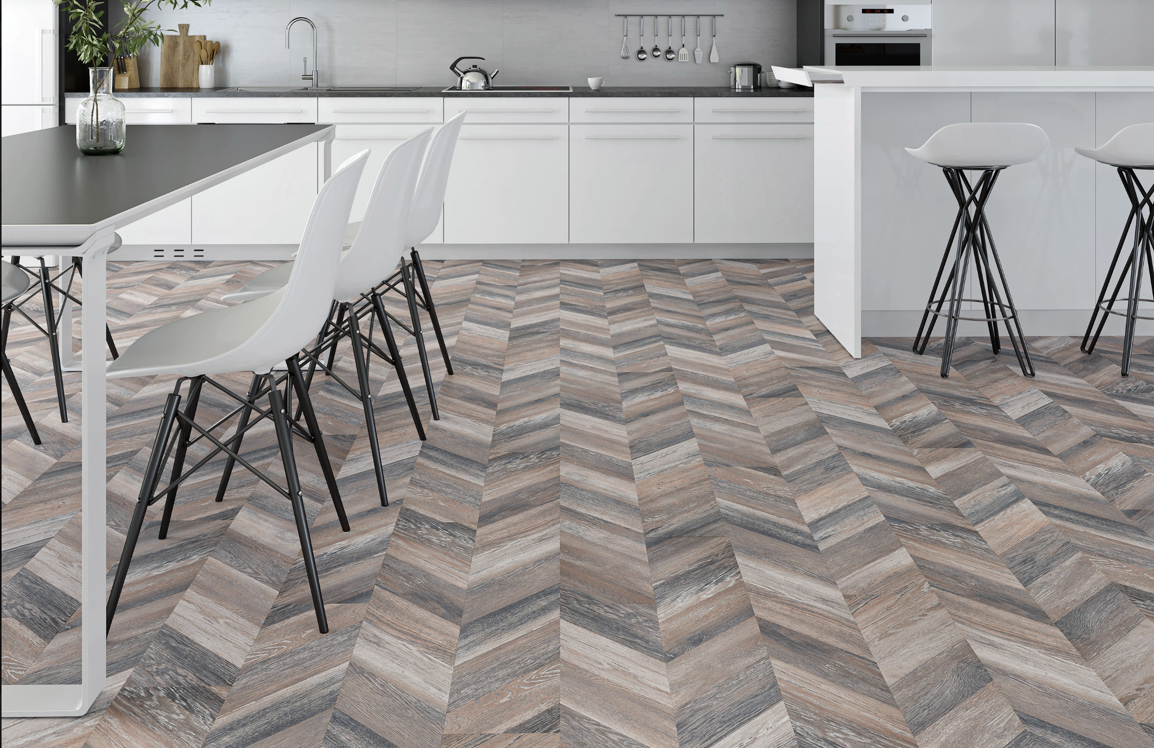 Multi Grey Oak 8mm Chevron Laminate Floor | 1.8m² Pack Coverage