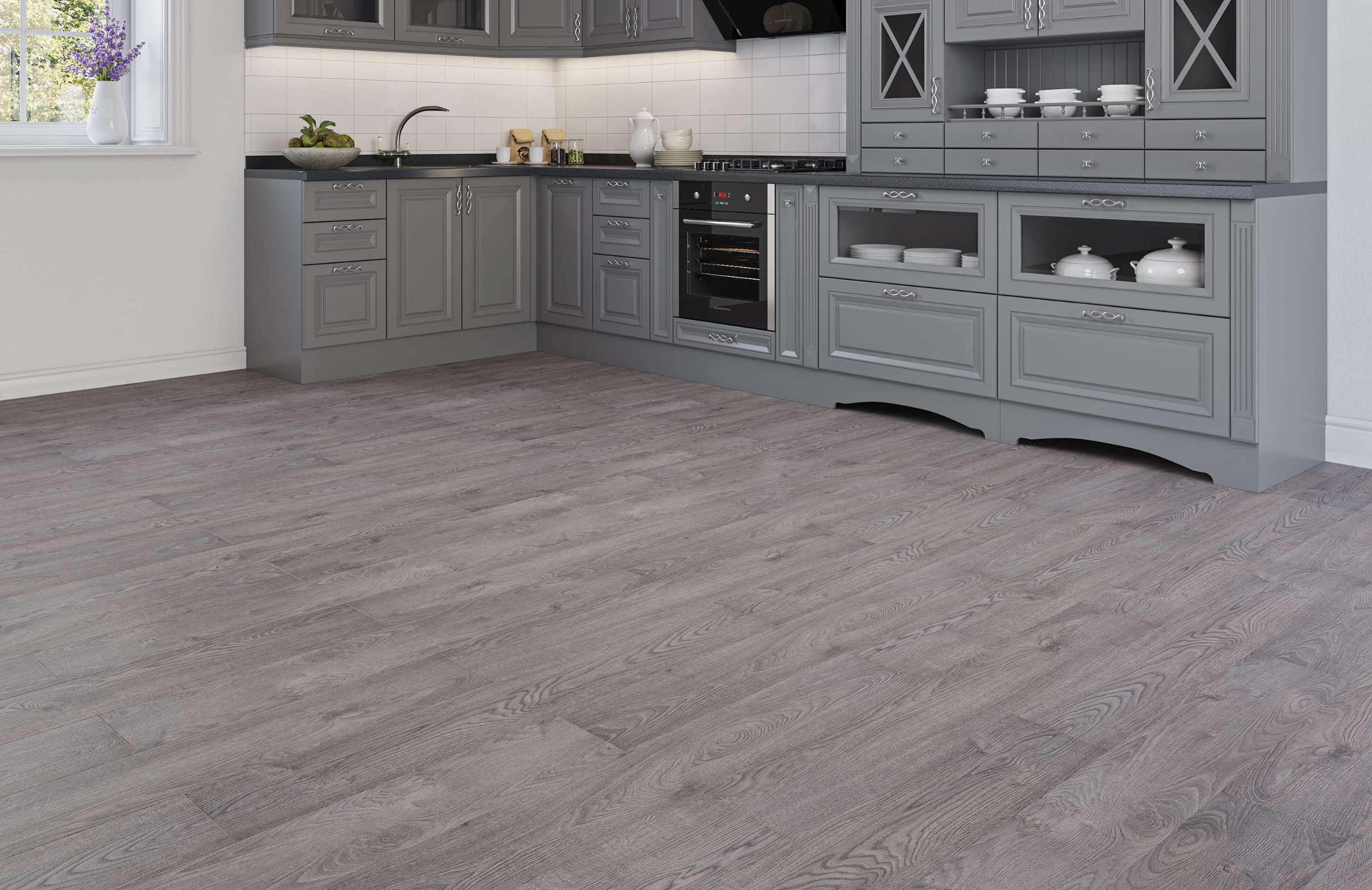 Medium Grey Oak 8mm Laminate Floor | 1.83m² Pack Coverage