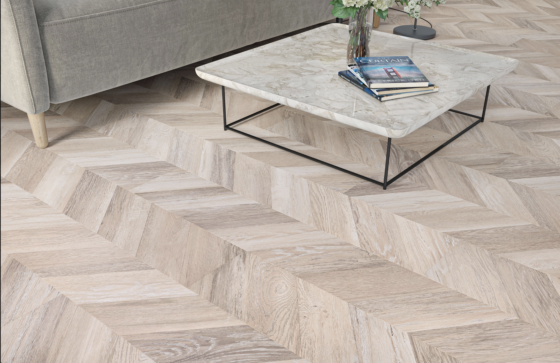 Beige & Brown Oak 8mm Chevron Laminate Floor | 1.8m² Pack Coverage