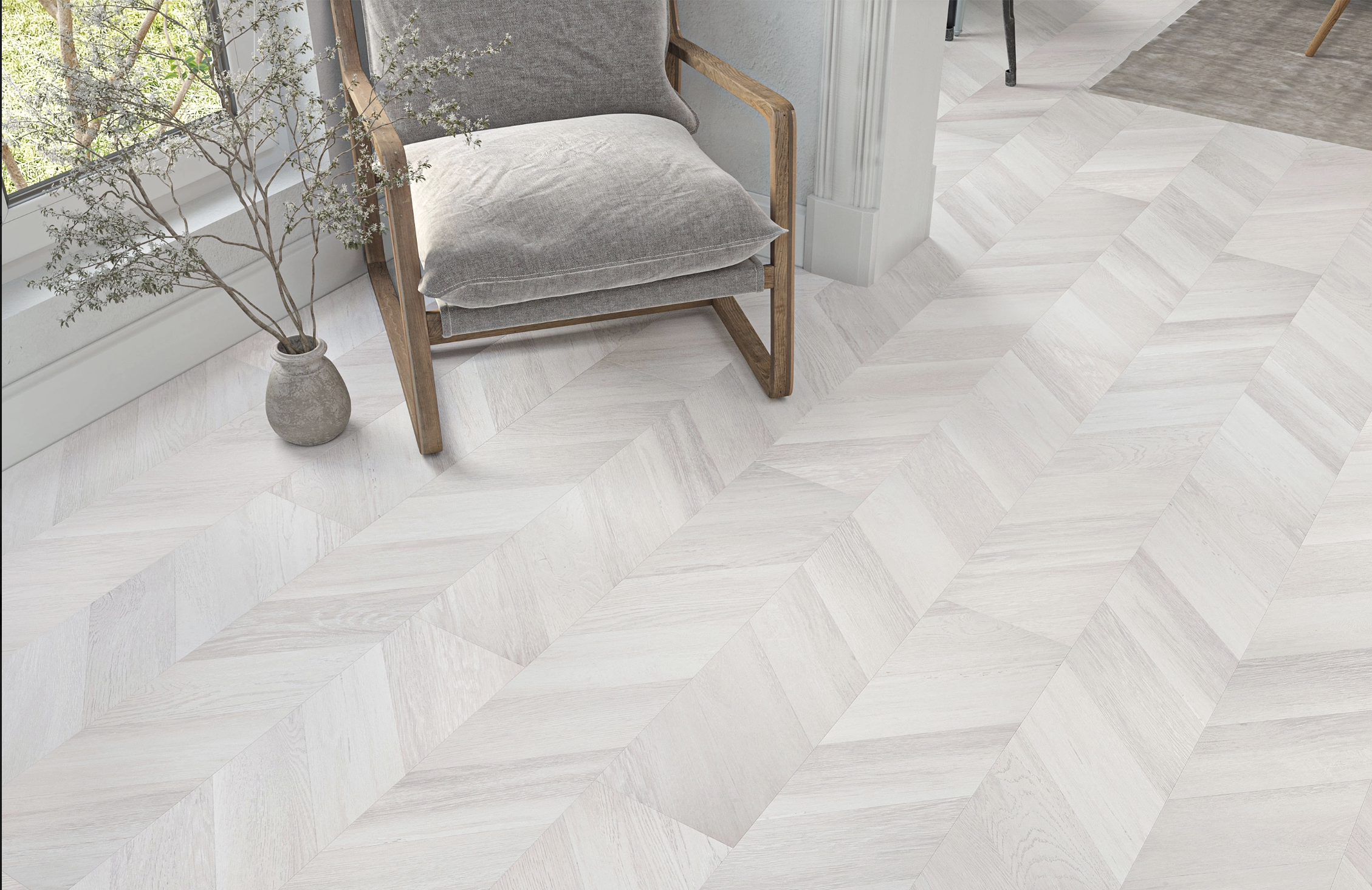White Grey Oak 8mm Chevron Laminate Floor | 1.8m² Pack Coverage